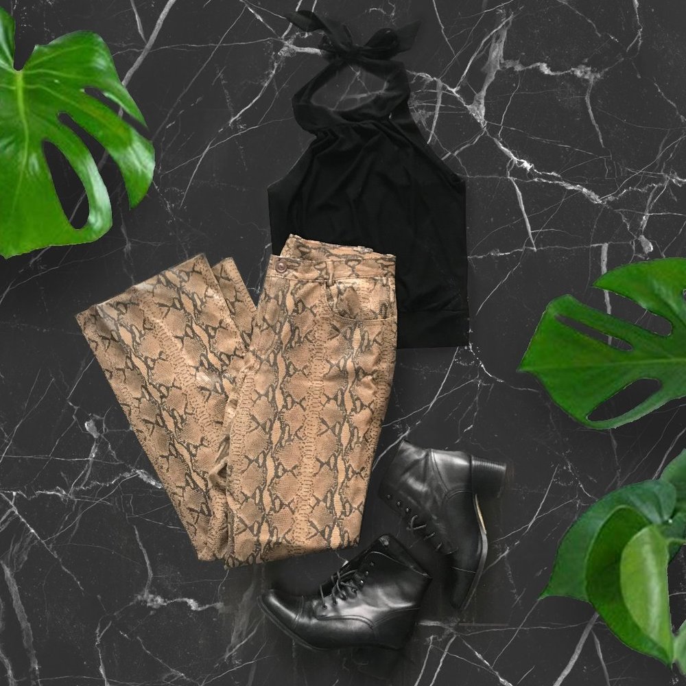 Real Leather Vintage Flared Snakeskin Pants